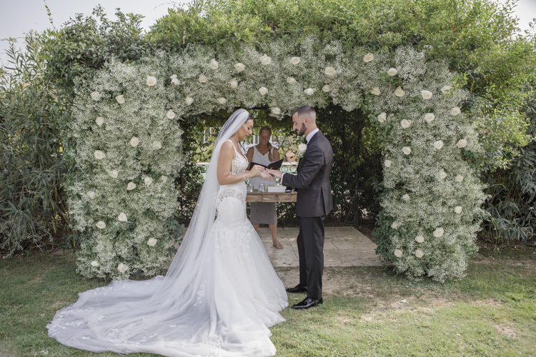 white wedding ceremony Finca Monasterio